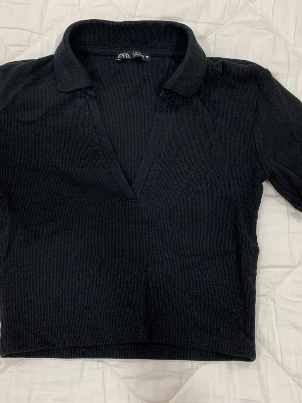 Zara Black Cropped Polo Shirt